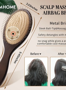 Denman Head Massage Brush Steel Hair Brush Wood HairBrush W