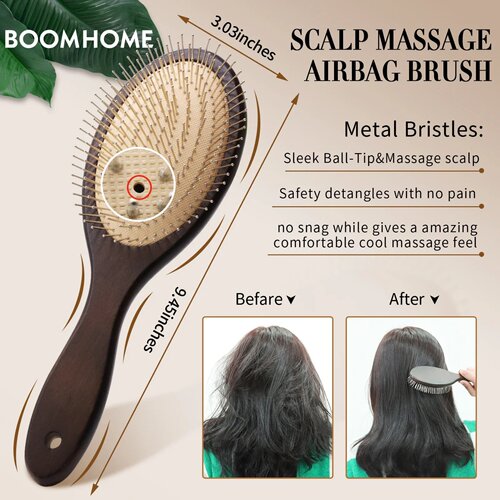 Denman Head Massage Brush Steel Hair Brush Wood HairBrush W
