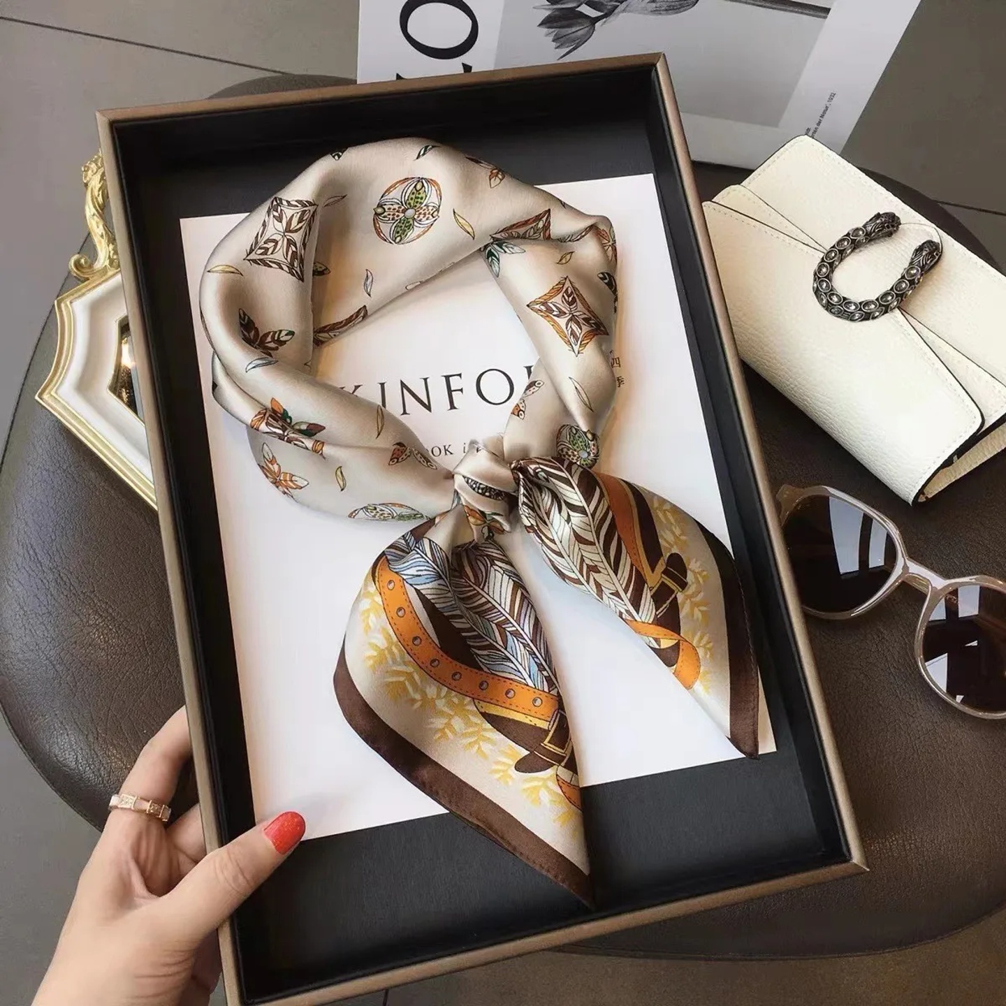 Luxury Fashion Print 70*70cm Silk Square Scarf Women Soft S