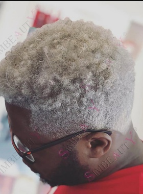 Grey Black 1b80 1B20 6mm Afro  Curly Men‘s Hairpiece100% Hu