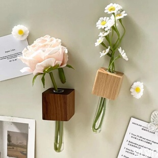1/2pcs Wooden Magnetic Test Tube Vase Refrigerator Magnet D