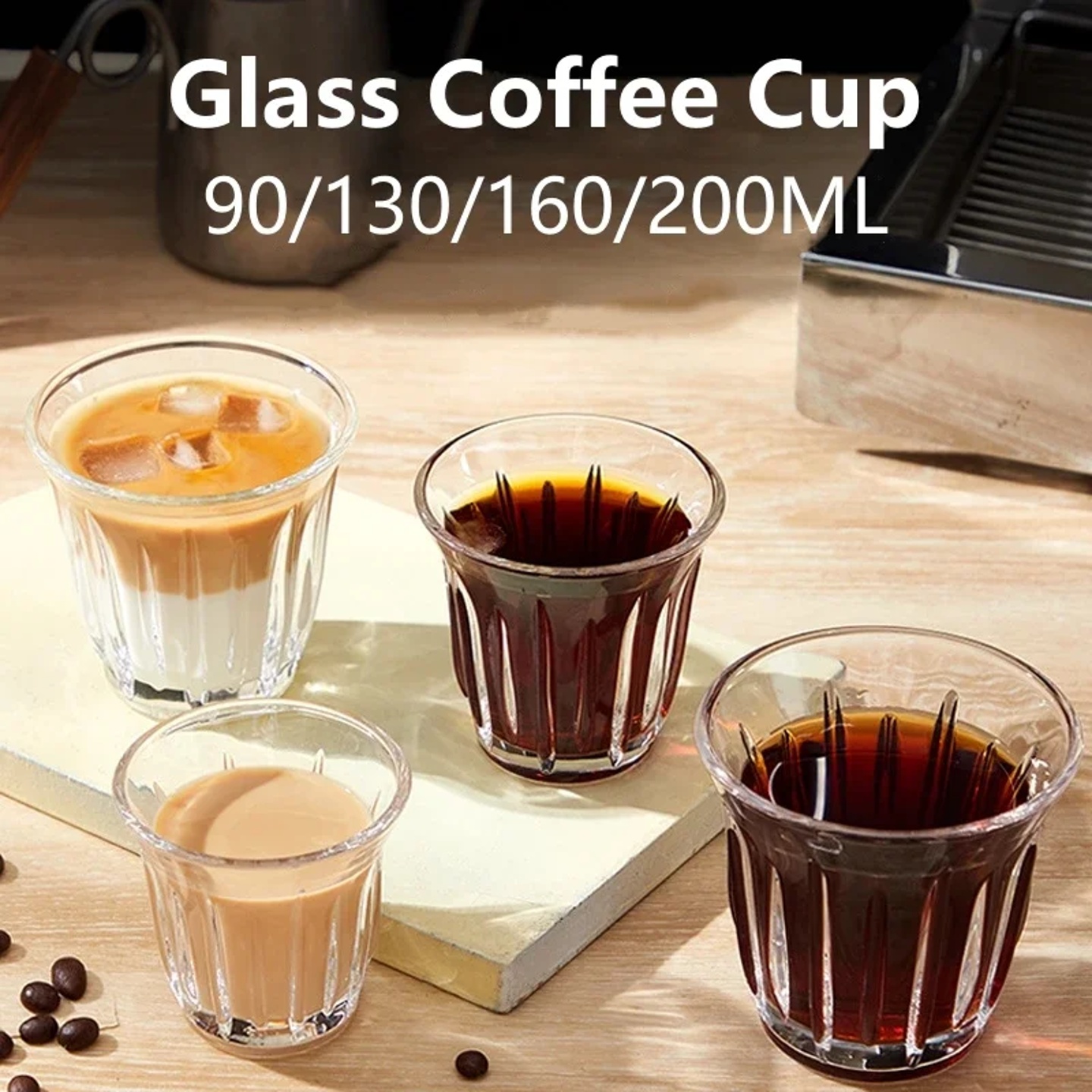 90-200ML Glass Coffee Cup Espresso Mug Art Striped Anti-sca