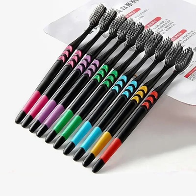 10 Pieces Packed Soft Bristle Bamboo Charcoal Black Hair Ul