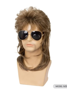 Mullet Wigs for Men Synthetic 70s 80s Costumes Mens Black F