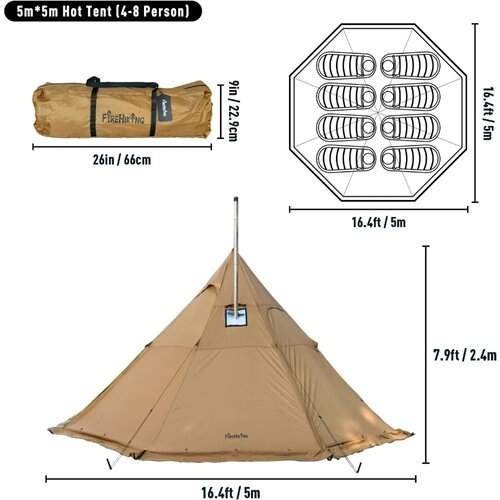 FireHiking Camping Hot Tent 4-8 Person Tipi Tent with Stove