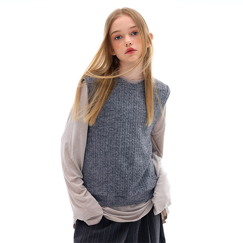 mpeng大童小个子女生春秋百搭单品灰色毛织圆领套头宽松背心上衣,童装/婴儿装/亲子装,毛衣/针织衫,淘宝优惠券,粉丝福利购,淘宝优惠卷