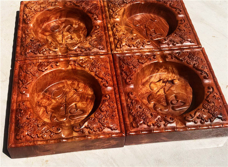 木纹精美缅甸花梨木五福临门福碌寿木雕红木工艺品条纹乌木烟灰缸