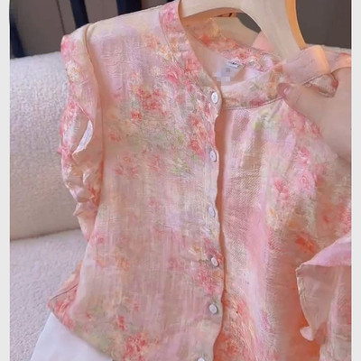 2026巨好看的粉色新中式国风女装夏薄款高级感阔太太洋气高贵上衣