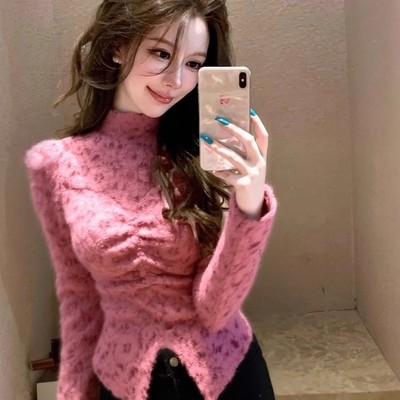 粉色蕾丝上衣2025冬季新款气质名媛轻奢高级感巨好看收腰内搭衬衫