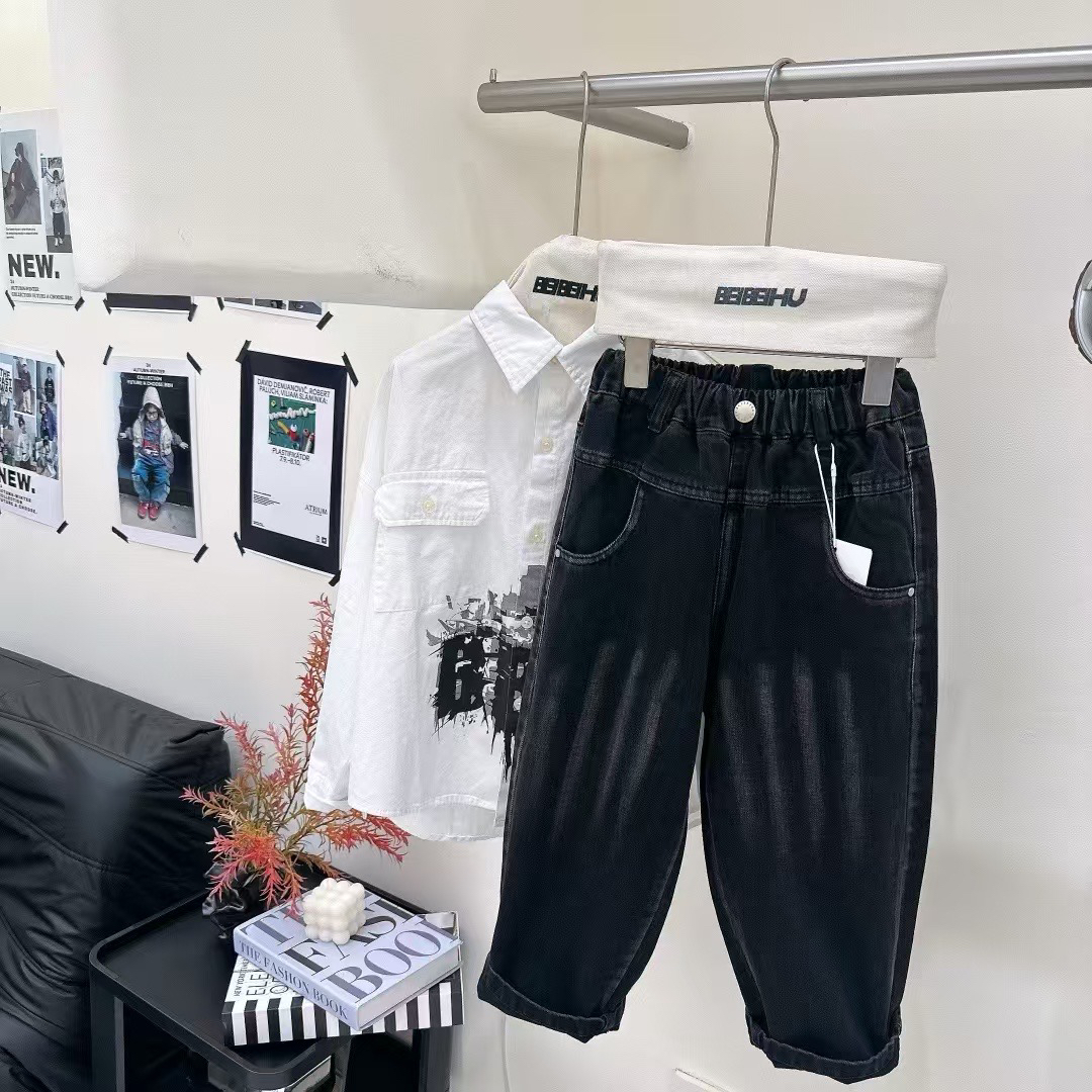 贝贝虎2024秋装新款男童牛仔裤扎染儿童宽松休闲长裤