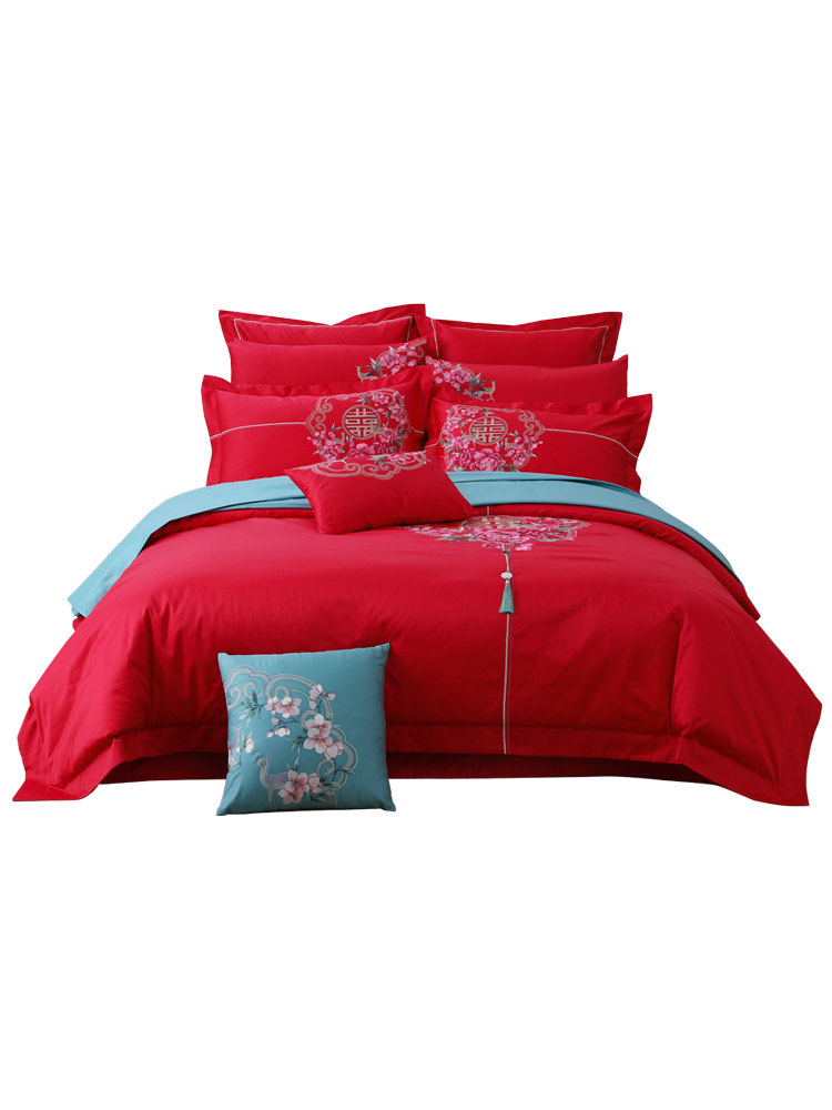 ISIKI GOLD NO. 100 HORSE COTTON WEDDING PIECE SET BEDDING SATIN EMBROIDERY ALL THE WAY YOU