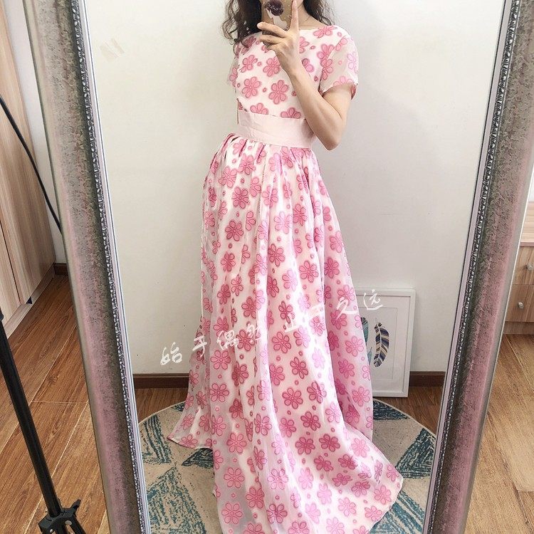 浪漫剪裁 重工网纱刺绣晚礼服中长款公主风连衣裙主持年会晚宴裙