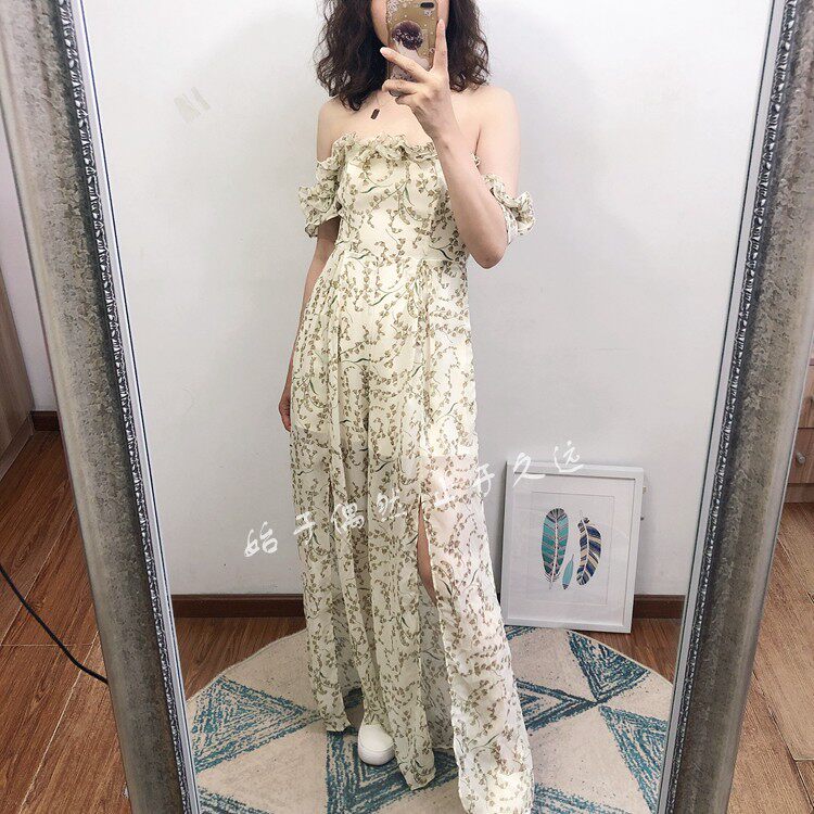 2025夏季新款女装抹胸印花透明雪纺纱开衩连体阔腿长裤文艺范优雅
