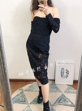 2025春季新款时尚重工款黑色蕾丝显瘦抹胸连衣裙长袖可拆卸袖裙子