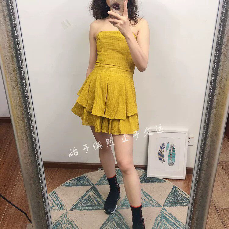 2026夏季新款 系带收腰显瘦竖条纹公主风抹胸连体裤性感短裤子女