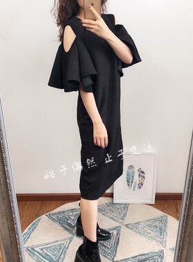 品质之选duang duang 2025春季欧美露肩荷叶边袖圆领连衣裙女新款