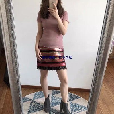 2026新品女装精美撞色亮片重工短裙小众设计款显瘦流苏半身裙人气