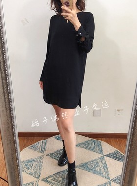 复古早秋 极简主义 品质基础款 黑色雪纺长袖连衣裙百搭显瘦短裙