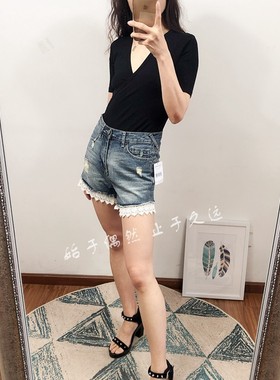 2024夏季新款黑色性感深v领修身针织打底衫连裆短袖t恤女纯色上衣