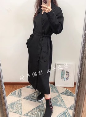 复古经典 美式高街 黑色主题 2026春季新款中长款系带风衣外套女