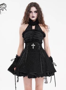 Devil Fashion恶魔时尚哥特暗黑女装挎脖蓬蓬洋装短裙SKT21901