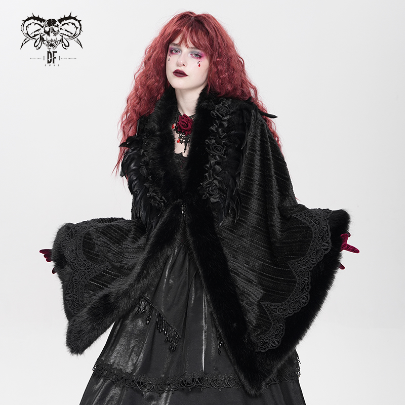 DevilFashion哥特风黑色花边针织披风外套CA053