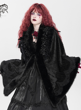 DevilFashion哥特风黑色花边针织披风外套CA053