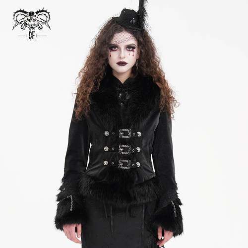 Devil Fashion恶魔时尚女装哥特暗黑毛毛拼接短外套 CT239