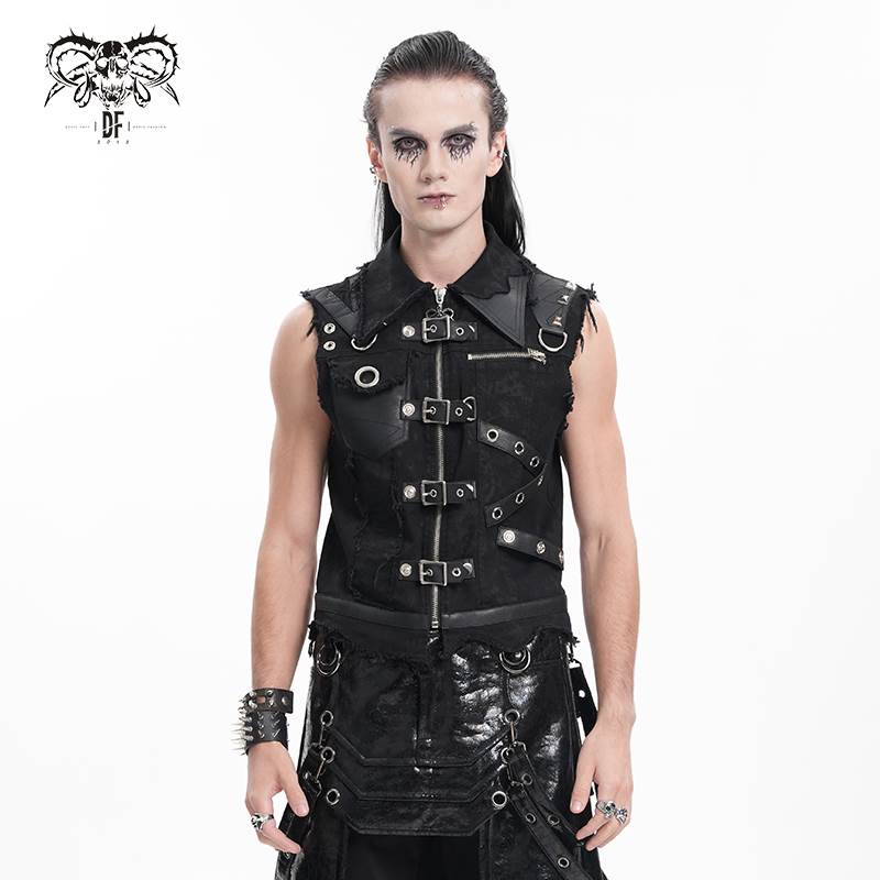 Devil Fashion恶魔时尚哥特暗黑男装朋克搭扣翻领破旧马甲WT091