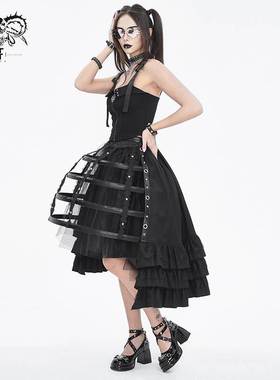 Devil Fashion恶魔时尚女装哥特朋克暗黑皮黑色短款裙撑SKT202
