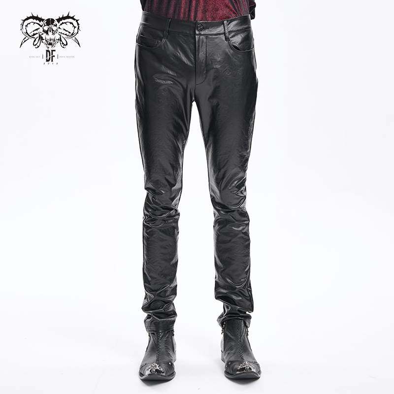 Devil Fashion恶魔时尚哥特暗黑显瘦修身黑色皮裤休闲长裤 PT267