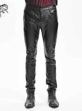Devil Fashion恶魔时尚哥特暗黑显瘦修身黑色皮裤休闲长裤 PT267