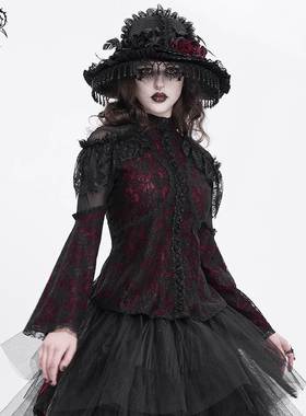 Devil Fashion恶魔时尚女装哥特红色双层蕾丝网T恤 TT27902