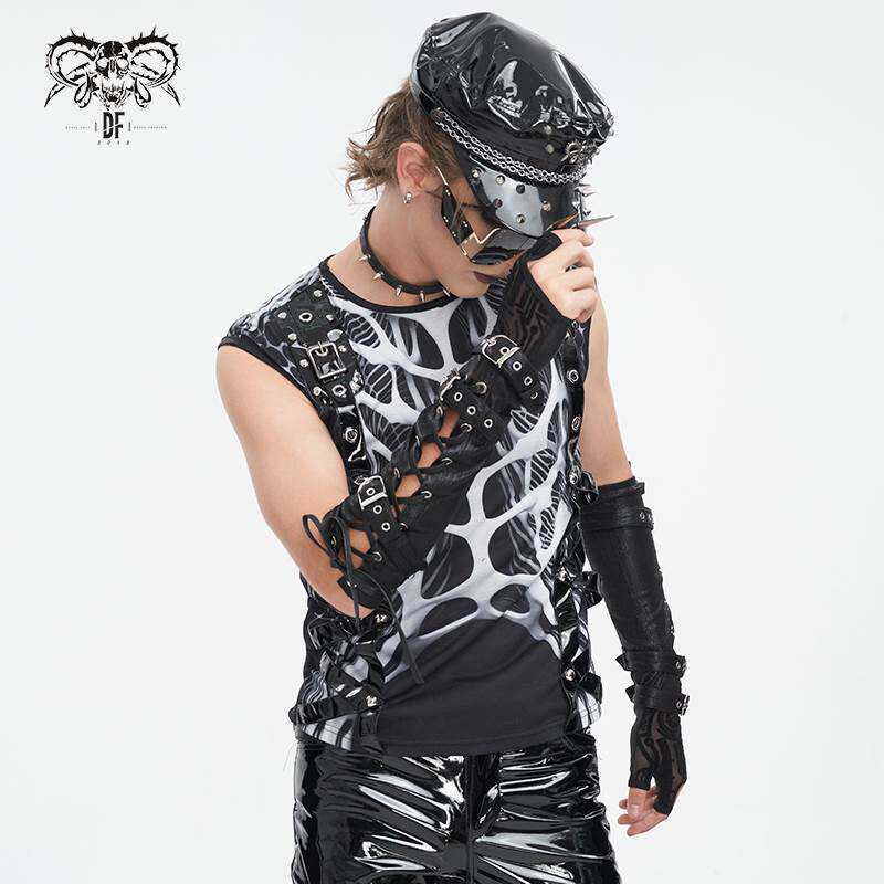 Devil Fashion恶魔时尚男装哥特朋克暗黑交叉系带黑色手套GE034