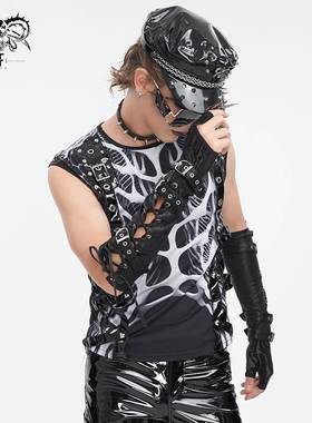 Devil Fashion恶魔时尚男装哥特朋克暗黑交叉系带黑色手套GE034