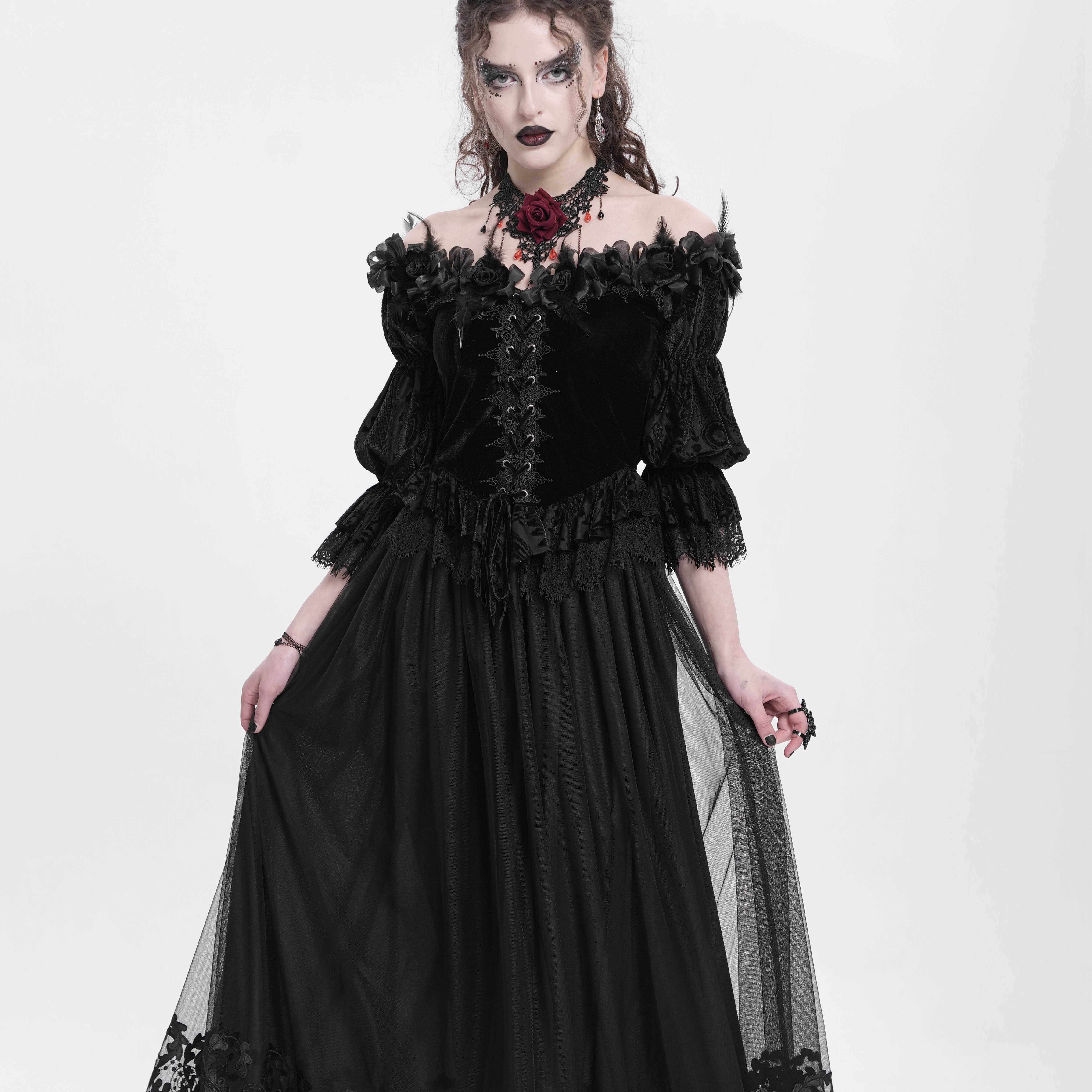 EVA LADY恶魔时尚女装哥特朋克暗黑哥特定位花绣花半裙ESKT05601