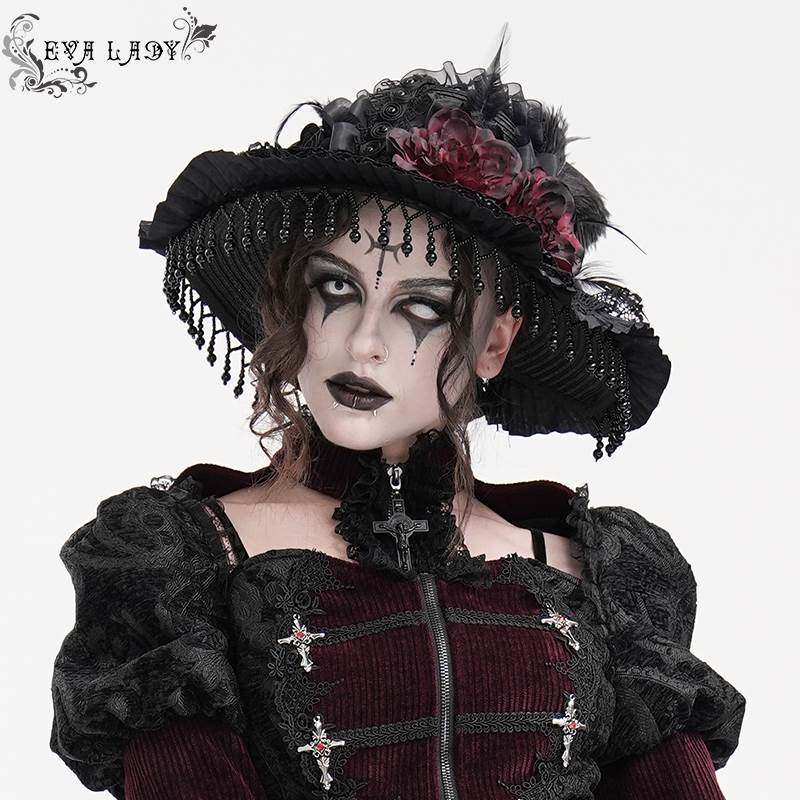 Devil Fashion恶魔时尚女装哥特哥特开叉蝴蝶结草编帽EAS020