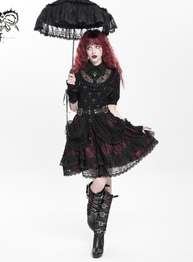 DevilFashion哥特风红色蕾丝网纱蛋糕裙SKT23901