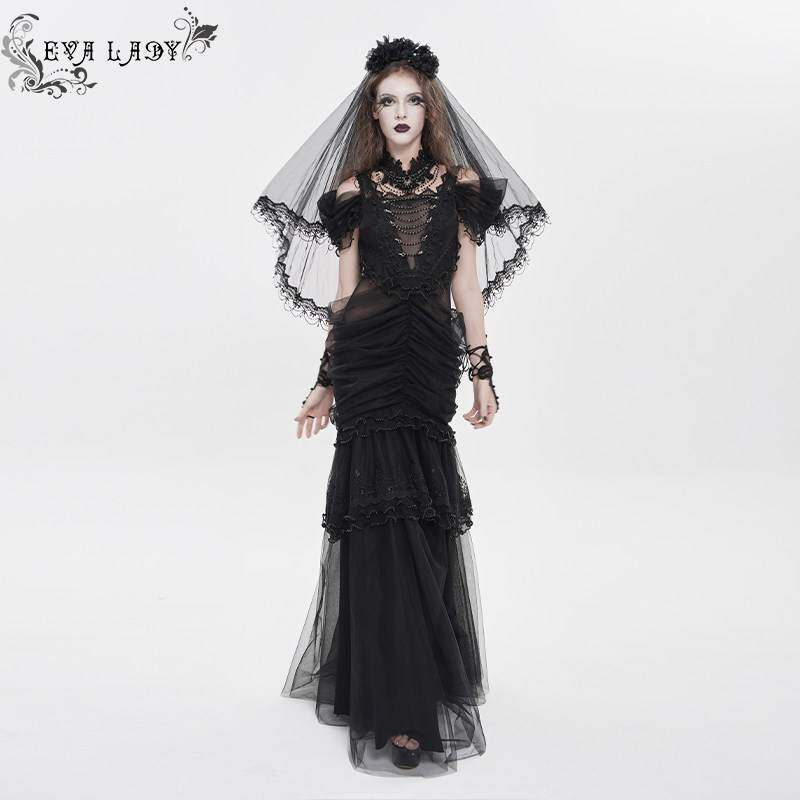 EVA LADY恶魔时尚女装哥特朋克暗黑超美蕾丝纱纱裙洋装ESKT081