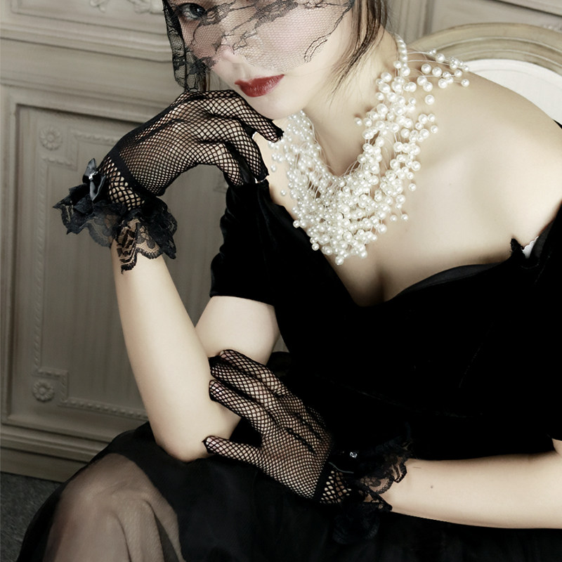 스틸 마스터 다크 브라이덜 메쉬 핑거 섹시한 레이스 스트레치 메쉬 시스루 장갑 여름 선크림 23