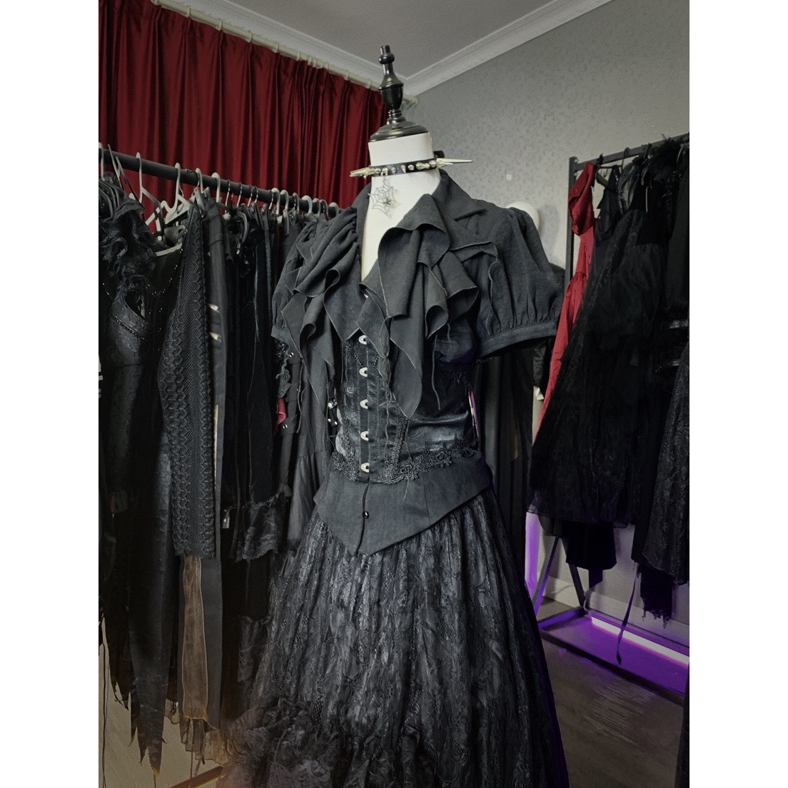 DARK IN LOVE哥特女装暗黑蕾丝短袖上衣半高领镂空设计T恤IW110