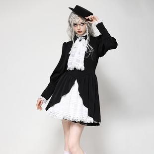 歐美哥特黑白撞色泡泡羊腿袖 Dark Love個性 千金連衣裙DW1054