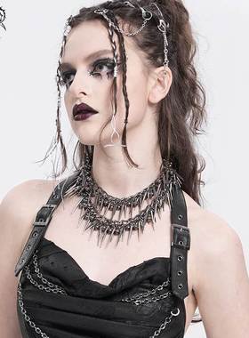 Devil Fashion恶魔时尚女装朋克双层链条尖钉项链AS210