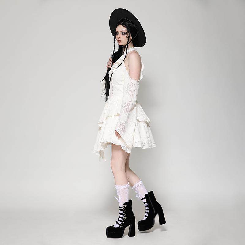 Dark in Love个性欧美哥特蒸汽朋克风米色性感露肩连衣裙DW1039