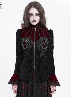 Devil Fashion恶魔时尚女装哥特 黑红拼色立领绒料外套 CT25802