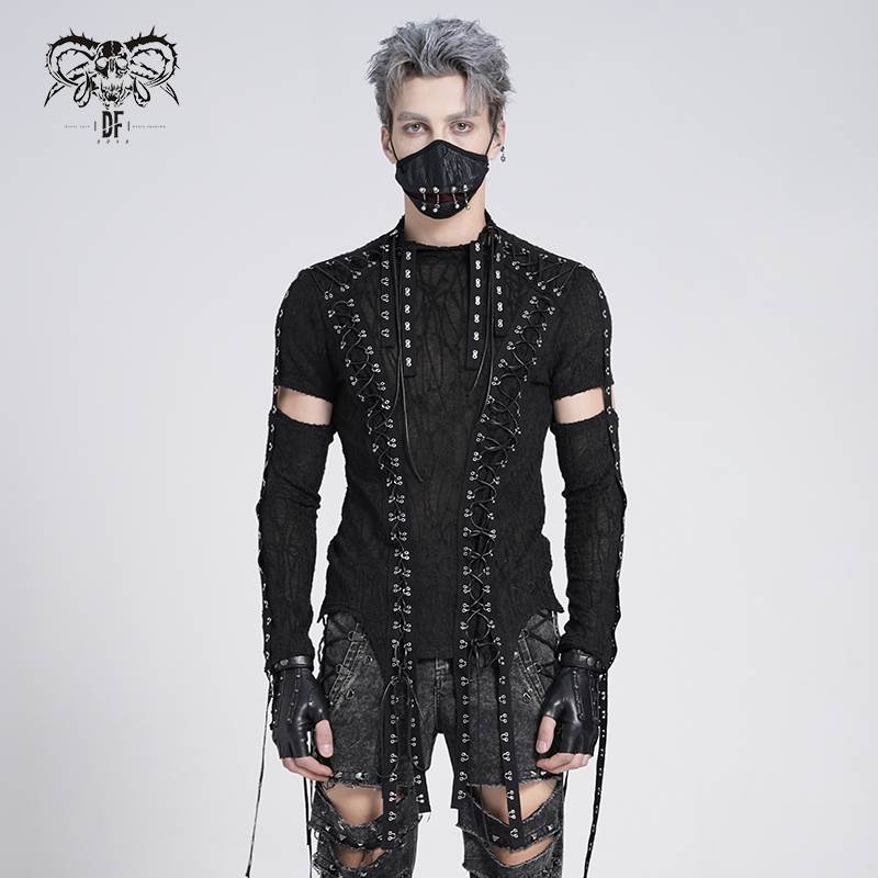 Devil Fashion恶魔时尚哥特暗黑男装个性拼接袖T恤长袖打底TT294