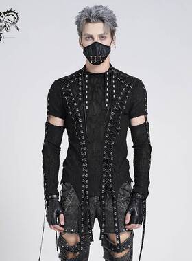 Devil Fashion恶魔时尚哥特暗黑男装个性拼接袖T恤长袖打底TT294