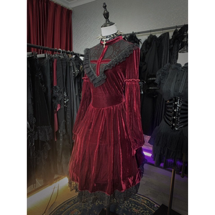 DARK IN LOVE哥特女装黑暗哥特鬼血十字丝绒连衣裙DW448