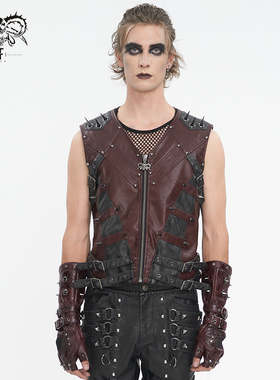 Devil Fashion恶魔时尚女装哥特手工拉绒皮革男士背心 WT08602