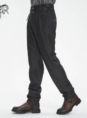 Devil Fashion恶魔时尚男装哥特朋克暗黑高腰条纹印花裤子PT24801